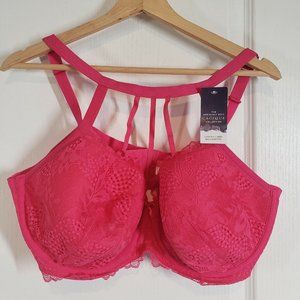 Cacique Bright Pink Lace High-Neck Balconette Bra